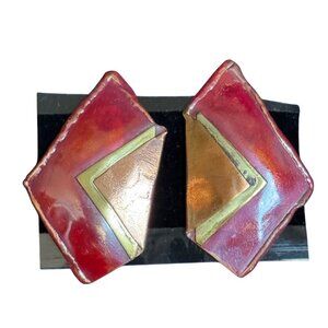 African Express Handmade Enamel & Brass Earrings With Abstract  Design Post Back